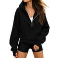 thumbnail image 1 of Edvintorg Cropped Hoodie Women Long Sleeve Loose Quarter Zip Hooded Sweatshirt with Pocket Womans Clothes Black L, 1 of 9