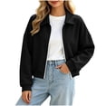 thumbnail image 1 of Edvintorg Cropped Jacket Women Clothing Turndown Collar Long Sleeve Casual Coat Zip up Outerwear Women's Clothing Black S, 1 of 8