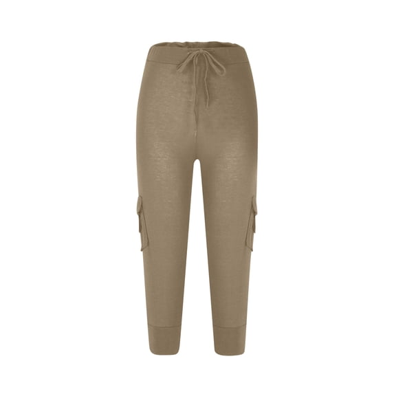 Edvintorg Cropped Pants for Women Casual Summer Women Workout Out Leggings Stretch Waist Button Pocket Yoga Gym Cropped Trousers
