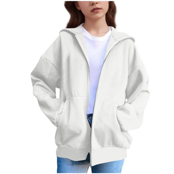 Edvintorg Cute Hoodies Jackets for Girls Solid Color Long Sleeve Casual Sports Sweatshirt with Zipper 5-15 Years Fall Winter Teenage Girls' Clothing