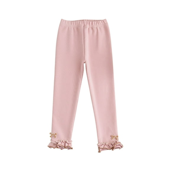 Edvintorg Cute Ruffles Leggings for Toddler Girls Fashion Solid Color Elastic Waist Comfortable Cotton Leggings with Bowknot 2-9 Years Winter Pants for Girls