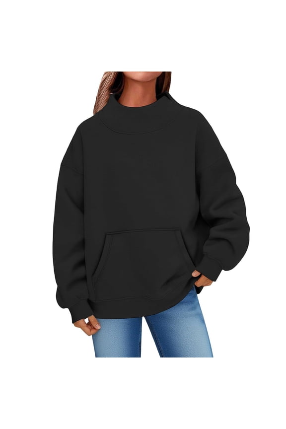 Cute Sweatshirts Women Casual Loose Long Sleeve Pullover Tops 2025 Comfy Winter Clothes Sudaderas Para Mujer Black S