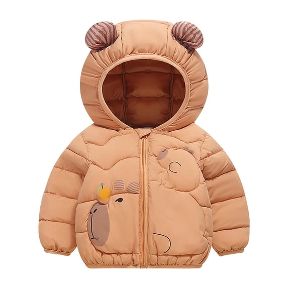 Edvintorg Cute Winter Jacket for Toddler Kids Boys Girls Bear Ear Hooded Padded Coat Long Sleeve Children's Outerwear with Zipper 2-7 Years