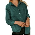 thumbnail image 1 of Edvintorg Denim Jacket Women Women's Fashion Fall Winter Jean Jacket Turn Down Collar Solid Color Long Sleeve Buttons Shirts Casual Tops Green M, 1 of 6
