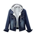 thumbnail image 1 of Edvintorg Denim Jean Jacket for Women Fashion Women Plus Velvet Long Sleeve Slim-Fit Hooded Jacket Coat Dark Blue S, 1 of 5