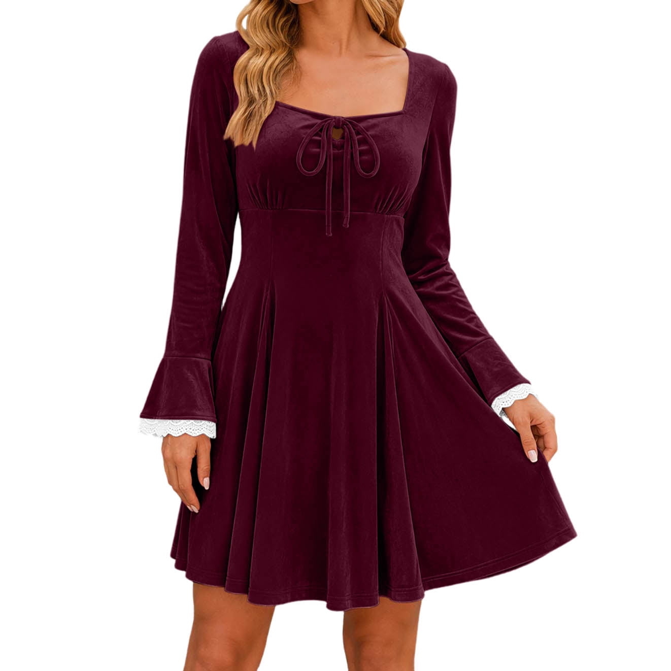 Velvet Collapse Edvintorg Dinner Dresses for Women Plus Size Solid Color Square Neck ...