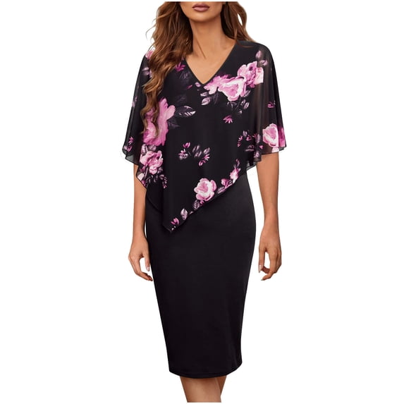 Edvintorg Dress Elegant Women's Summer Casual Sleeveless V-Neck Dresses Vintage Printed Dress Knee Length XXL