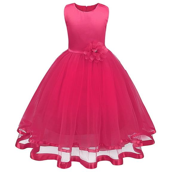 Edvintorg Dress for Kids 3-9Years Toddler Girls Dresses Solid Color Flowers Net Yarn Bowknot Birthday Party Flowers Gown Dresses Vestido Infantil