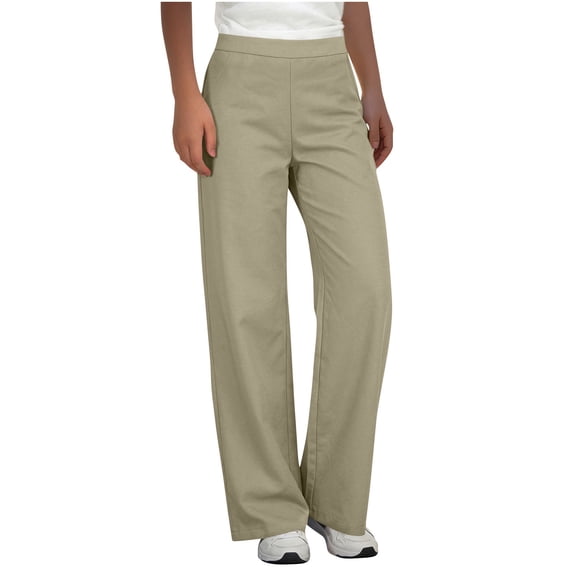 Edvintorg Dress Pants Women Elastic Waisted Work Business Casual Straight Leg Trousers Pull On Pants for Women