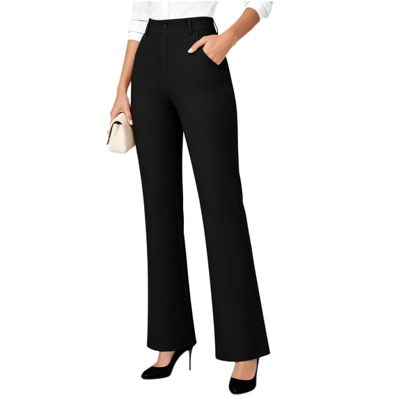 Edvintorg Dress Pants Women High Waisted Business Casual Trouser Solid Color Stretch Flare Pant with Pocket Women's Clothes Black S-2XL