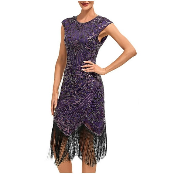 Edvintorg Dress Women Party Wedding Round-Neck Sleeveless Sequin Ball Tassel Dresses Fashion Banquet Dance Cocktail Dress for Women