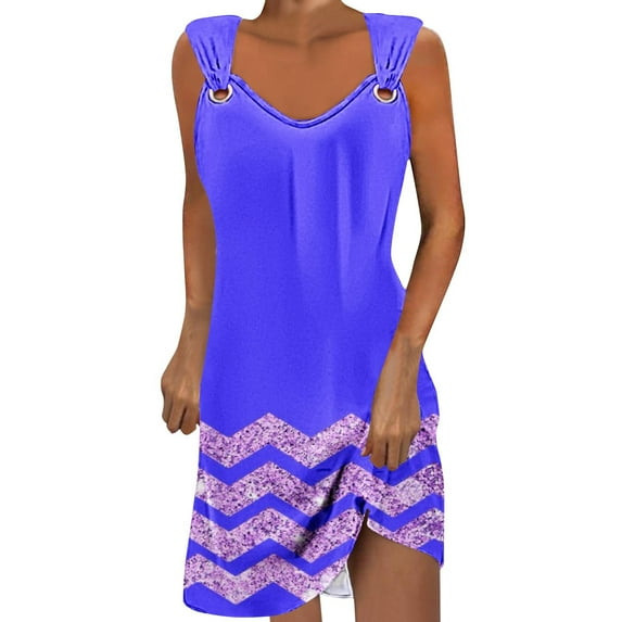 Edvintorg Dresses For Women 2024 Casual Summer Fashion Printing Sleeveless V-Neck Comfort T-Shirt Dress Vintage Casual Beach Tank Dresses