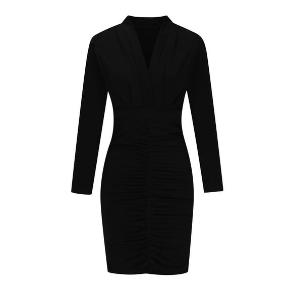 Edvintorg Dresses for Women 2025 Women's Dress Long Sleeve Sexy Solid V Neck Bubble Sleeve Hip Wrap Sexy Dresses for Party Work
