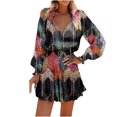 thumbnail image 1 of Edvintorg Dresses for Women 2025 Fall Fashion Women's Casual Printing Long Sleeve V Neck Elastic Waistband Dress Beach Outfits for Women, 1 of 6