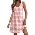 thumbnail image 1 of Edvintorg Dresses For Women Summer Holiday Beach Casual Sleeveless Plaid Print Tank Loose Dress Sundress With Pocket, 1 of 5