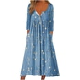 thumbnail image 1 of Edvintorg Dresses For Women 2024 Plus Size Clearance Fashion Printing V-Neck Long Sleeve Button Casual Loose Dress Shirt Ladies Midi Dress With Pocket, 1 of 6