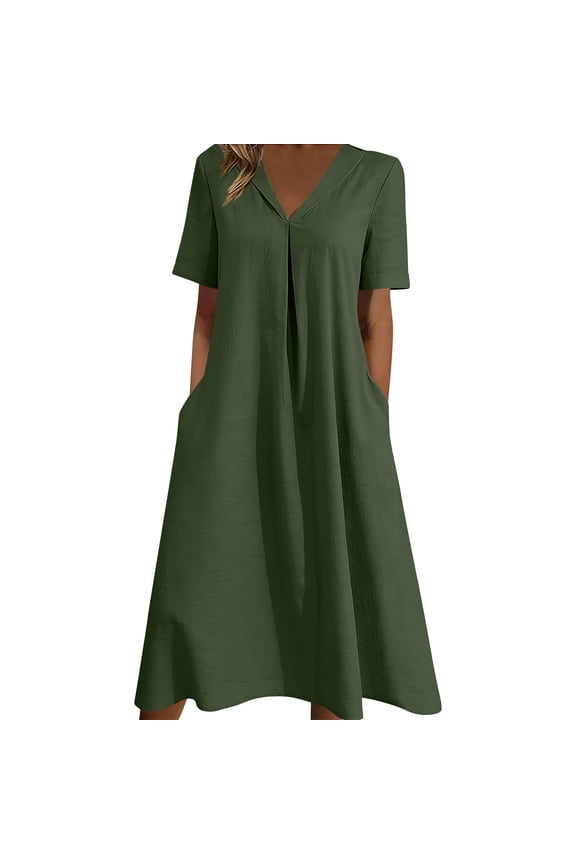 Dresses for Women Plus Size Fashion V-Neck Short Sleeve Casual Beach Midi Dress with Pockets Summer Clothes