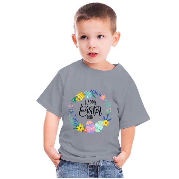 Edvintorg Easter Tee Shirts for Kids Boys Girls Fashion Cute Flower Easter Eggs Printed Round Neck Short Sleeve Tops Children's Clothing 3-14Years