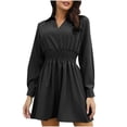 thumbnail image 1 of Edvintorg Fall And Spring Fashion Dress Women's Solid V Neck Long Sleeve Dresses Skirt Turndown Collar High Waisted Dress Elegant, 1 of 6