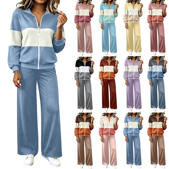 Edvintorg Fall Outfits for Women 2026 Lounge Set 2 Piece Sets Sweatsuits Long Sleeve Zip up Sweatshirt and Wide Led Pants Jogging Suits