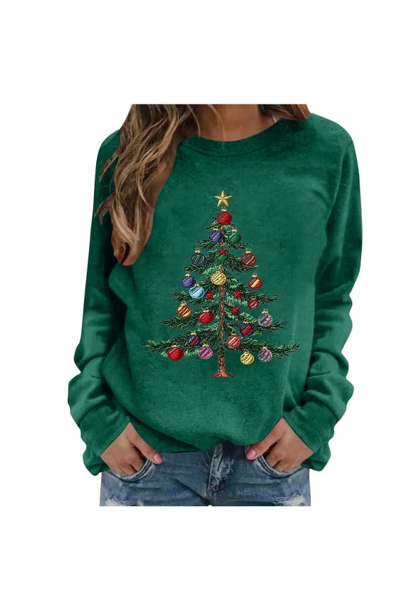 Fall Sweatshirts for Women Christmas Printed Casual Long Sleeve Pullover Top Xmas Holiday Party Crewneck Sweatshirts