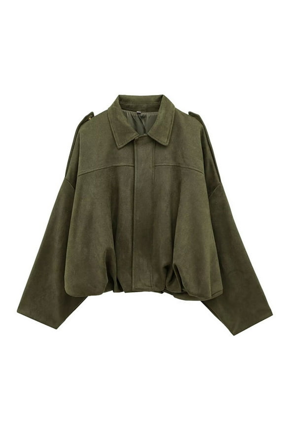 Fall Winter Jackets for Women 2025 Fashion Solid Color Casual Loose Coat Batwing Sleeve Casual Outerwear Jacket with Zipper