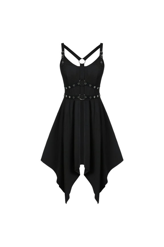 Fashion Dress Gothic Vintage Romantic Casual Goth Dress for Women Retro Black Punk Spaghetti Strap Dresses Party Cosplay