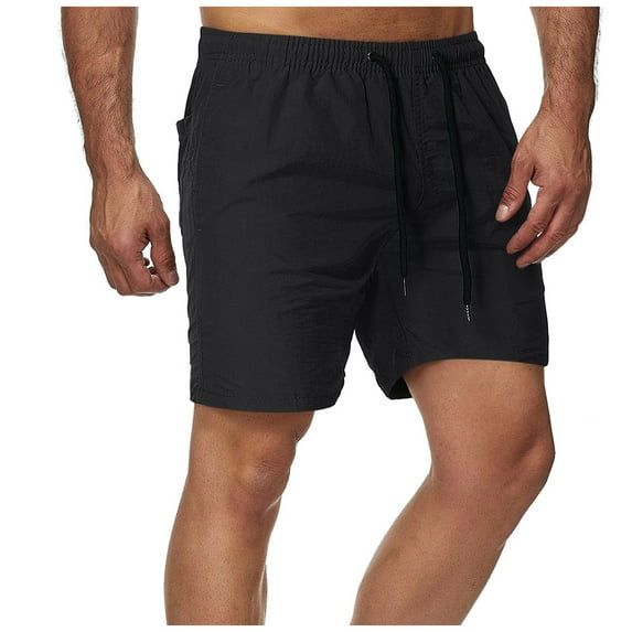 Edvintorg Fashion Running Shorts for Men Solid Elastic Waist Mid Waist Loose Pockets Bandage Short