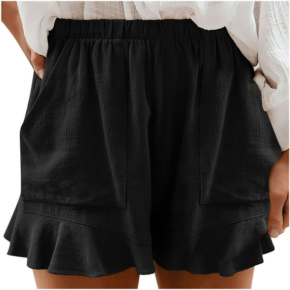 Edvintorg Fashion Women Shorts Summer Plus Size Casual Elastic Waist Pocket Loose Solid Basic Shorts Pants Beach Homewear