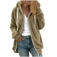 thumbnail image 1 of Edvintorg Fleece Jacket Women Solid Color Full Zip Hooded Sweatshirt with Drawstring Long Sleeve Casual Winter Coat Plus Size Clothes for Women, 1 of 6