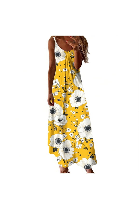 Floral Maxi Dress Women Sleeveless Casual Long Summer Dresses Beach Sundresses Plus Size Womens Clothing