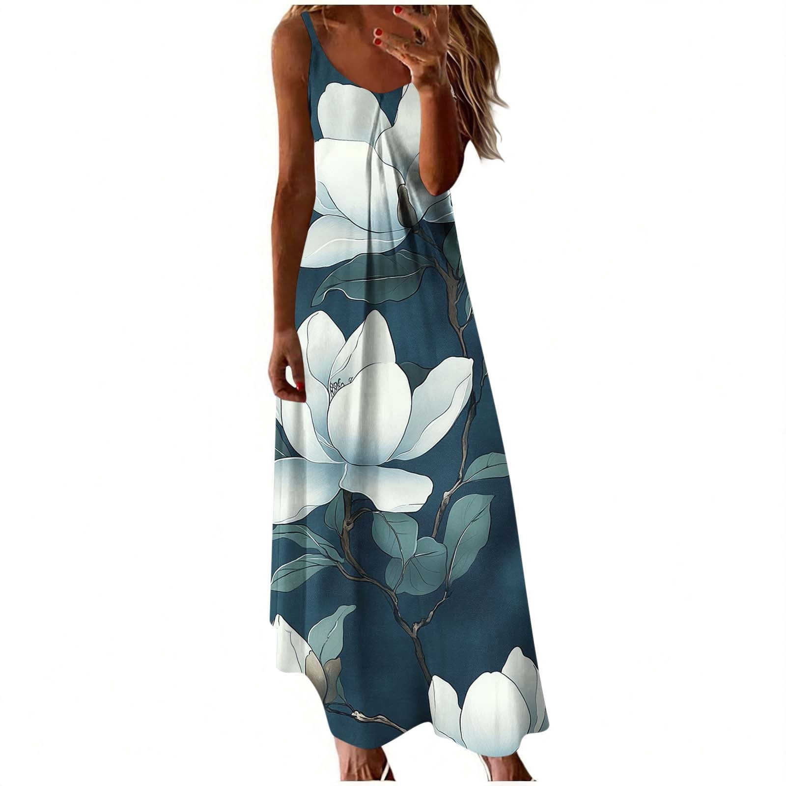Edvintorg Floral Sundresses for Women Plus Size Casual Spaghetti Strap ...