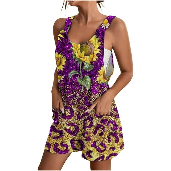 Edvintorg Flower Romper for Women Casual Fashion Women's Strap Jumpsuit Spring and Summer New Print Shorts Jumpsuits with Pockets