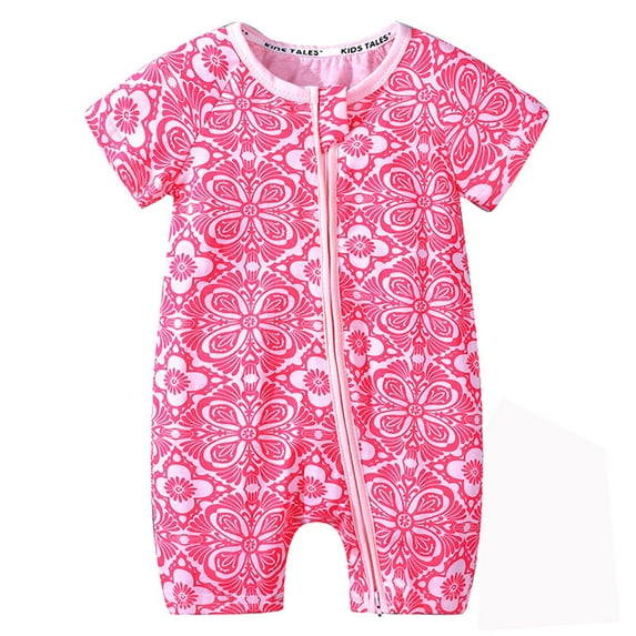 Edvintorg Girl Baby Clothes Newborn Onesies with Zipper Cute Printed Short Sleeve Cotton Rompers Jumpsuit Summer Comfortable Breathable Thin Clothes
