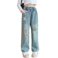 thumbnail image 1 of Edvintorg Girl Jeans Fashion High Waisted Baggy Wide Leg Jean Loose Straight Leg Ripped Denim Pants with Pockets Size 5-14, 1 of 6