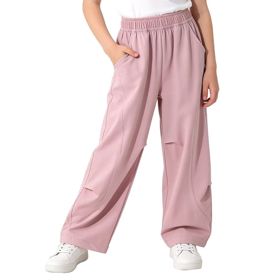 Edvintorg Girl Pants Lightweight Sun Protection Quick Dry Elastic Waisted Casual Loose Wide Leg Trouser with Pockets Size 4-14