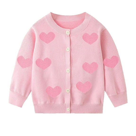 Edvintorg Girls Cardigan Cute Heart Printed Long Sleeve Uniforms Knit Sweater Outerwear 3-8 Years Fall Winter Uniform Sweaters Kids Jackets Girls