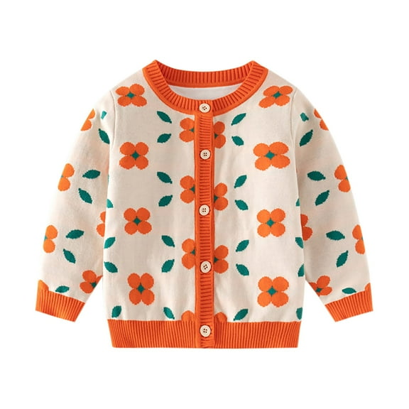 Edvintorg Girls Cardigan Long Sleeve Uniforms Knit Sweater Outerwear for Kids Button Up Cardigan Sweater 3-9 Years Flower Printed Jackets for Girls