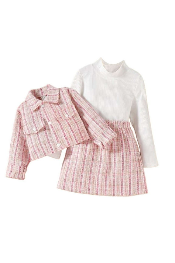 Girls Clothes Size 8 Kids Clothing Girls Solid Color Turtleneck Top Long Sleeve Warm Short Skirt Lapel Jacket Set Winter Girls Boutique Outfits