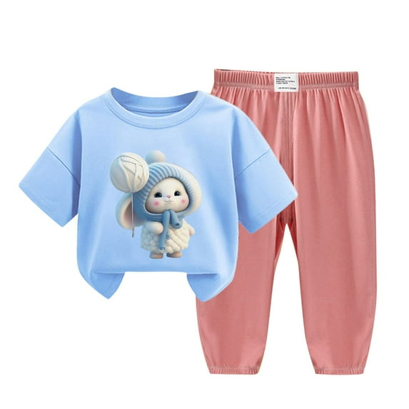 Edvintorg Girls' Clothing Sets Cute Print Graphic Short Sleeve Top + Ice Silk Mosquito Proof Pants Sets Lightweight Loungewear Fashion Summer 2Pc Outfits