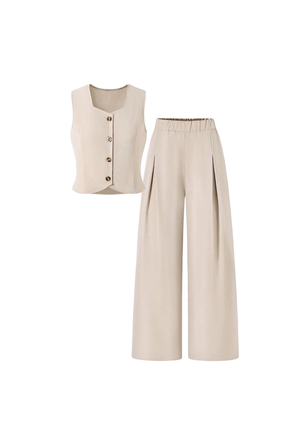 Girls' Clothing Sets Sleeve Button Up Tops and Wide Leg Pants 2 Piece Outfits Girls Summer Clothes Size 8-13