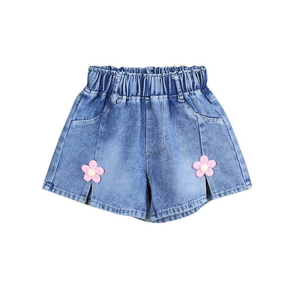 Edvintorg Girls Denim Shorts Summer Cute Printed High Waisted Loose Casual Jean Short Girls Clothing Size 2-7