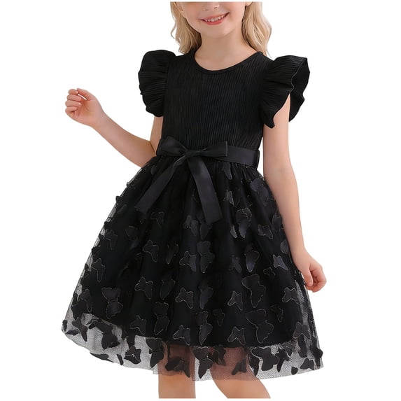 Edvintorg Girls Dress Size 3-10 Cute Fly Sleeve Tulle A Line Dresses Summer Crew Neck Party Sundress 2026