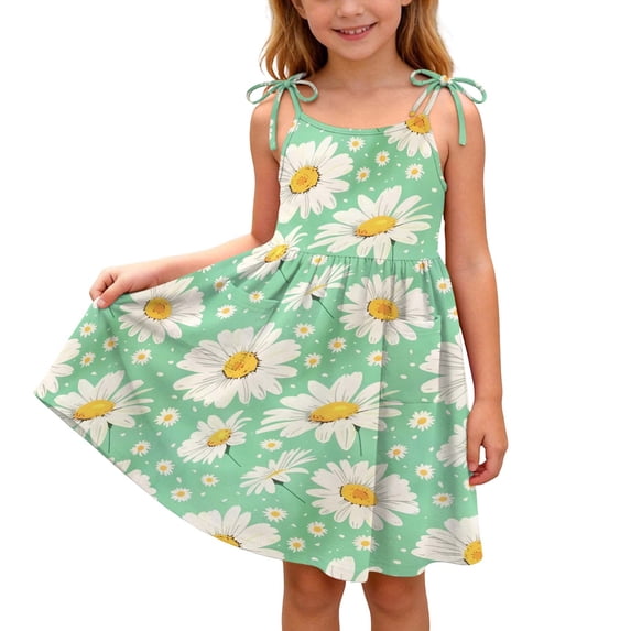 Edvintorg Girls' Dresses Floral Printed Sleeveless Square Neckline Casual A Line Dress with Pockets Size 2-12
