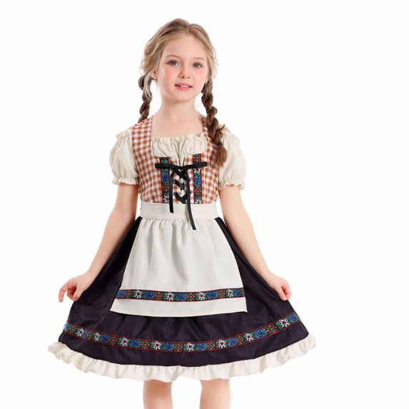 Edvintorg Girls Dresses Halloween Embroidery Square Neck A Line Dress Plaid Short Sleeve Fancy Dress with Bowknot Clothes for Girls Size 4-16