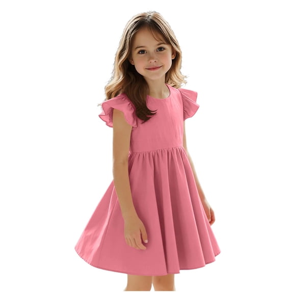 Edvintorg Girls Dresses Size 8 Fashion Crew Neck Casual Sundress Summer Fly Sleeve A Line Dress with Bowknot
