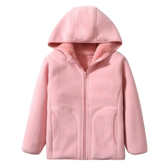 Edvintorg Girls Fleece Jacket Solid Color Long Sleeve Casual Sports Hooded Casual Outerwear with Zipper Winter Velvet Warm Coat for Kids 3-17 Years