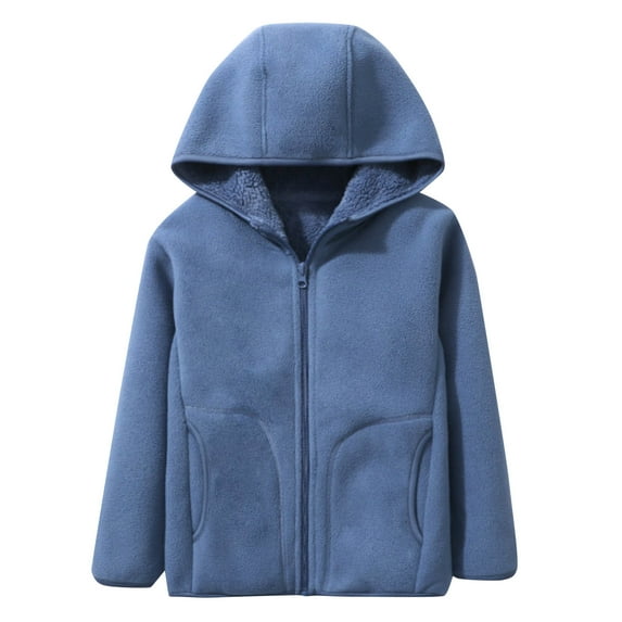 Edvintorg Girls Fleece Jacket Solid Color Long Sleeve Casual Sports Hooded Casual Outerwear with Zipper Winter Velvet Warm Coat for Kids 3-17 Years