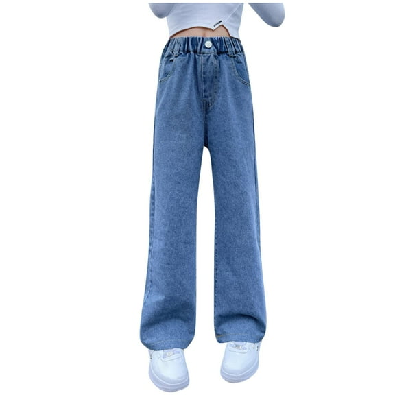 Edvintorg Girls Jeans Wide Leg Denim Pants High Waisted Baggy with Pockets Teen Casual Kids 8-14 Years