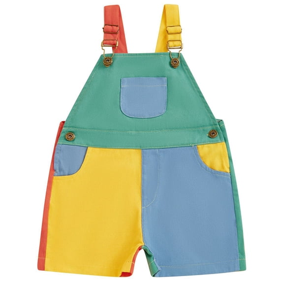 Edvintorg Girls Jumpsuit Rompers Bib Overalls Color Block Adjustable Suspender Shorts Jeans Overalls Shortalls with Pockets 6M-4Y